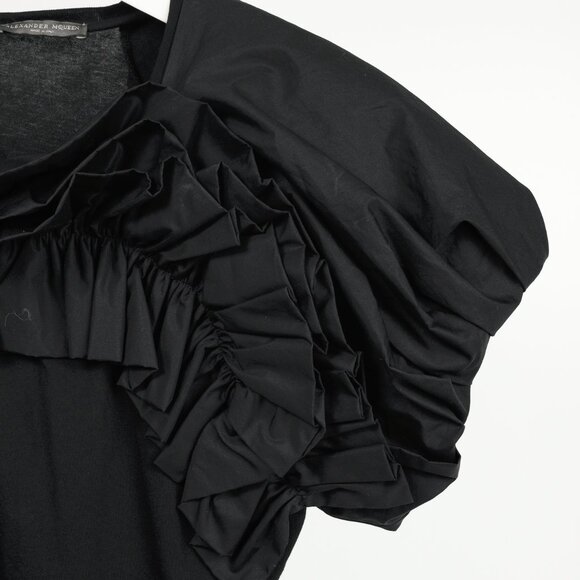 Alexander McQueen Black Cotton Poplin & Jersey Ruffle Tee - Picture 4 of 9
